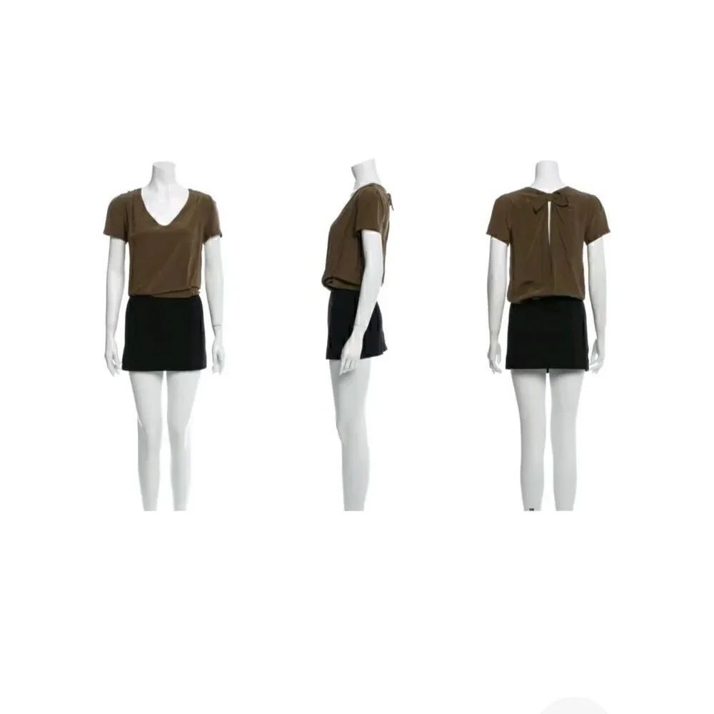 Sandro Paris Olive Silk and Black Rayon Blend Blouson Mini Dress, NWOT, Sz. 1(S)